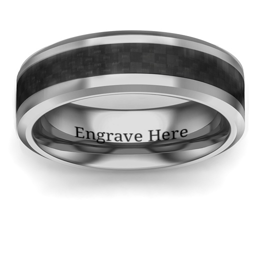 Men's Black Carbon Fiber Inlay Polished Tungsten Ring - The Handmade &trade;