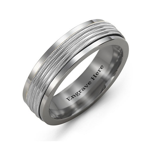 Men's Ribbed Centre Tungsten Band Ring - The Handmade &trade;