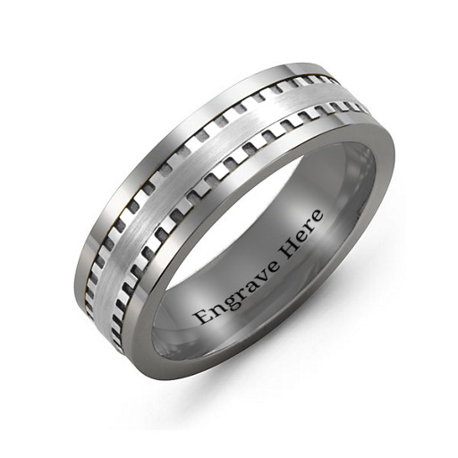 Men's Vertical Grooved Centre Tungsten Band Ring - The Handmade &trade;