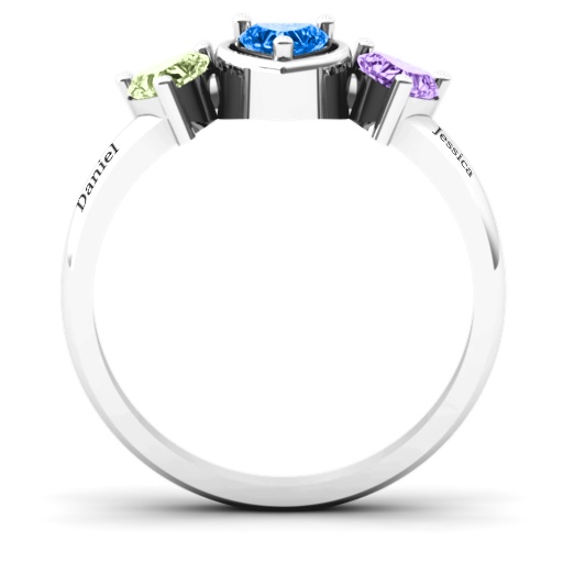 Silver Heart Stone with Twin Heart Accents Ring - The Handmade &trade;