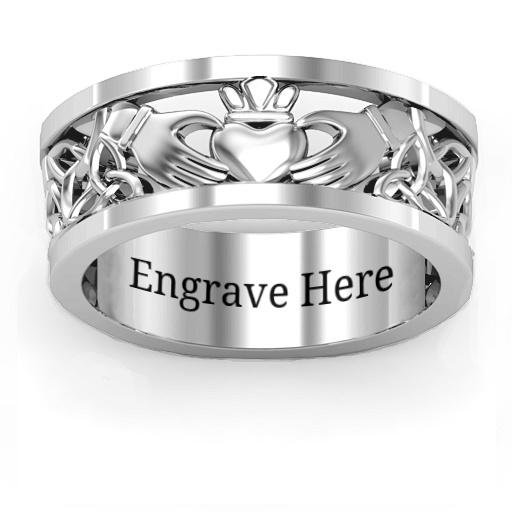 Silver Men's Celtic Claddagh Band Ring - The Handmade &trade;