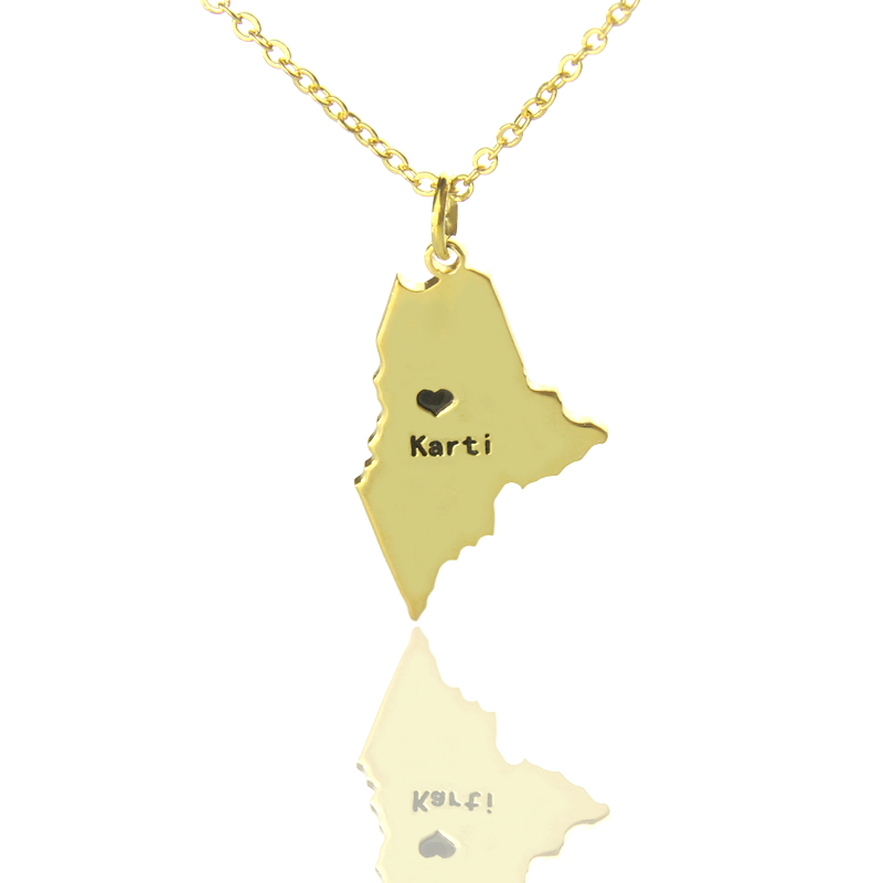 Maine State Shaped Necklaces With Heart Name Gold - The Handmade &trade;