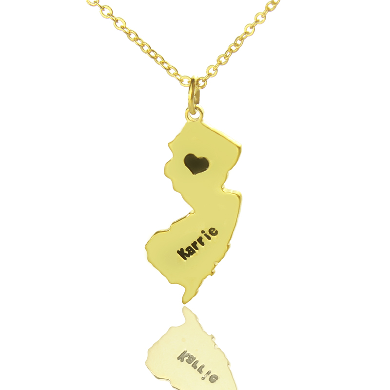New Jersey State Shaped Necklaces With Heart Name Gold - The Handmade &trade;