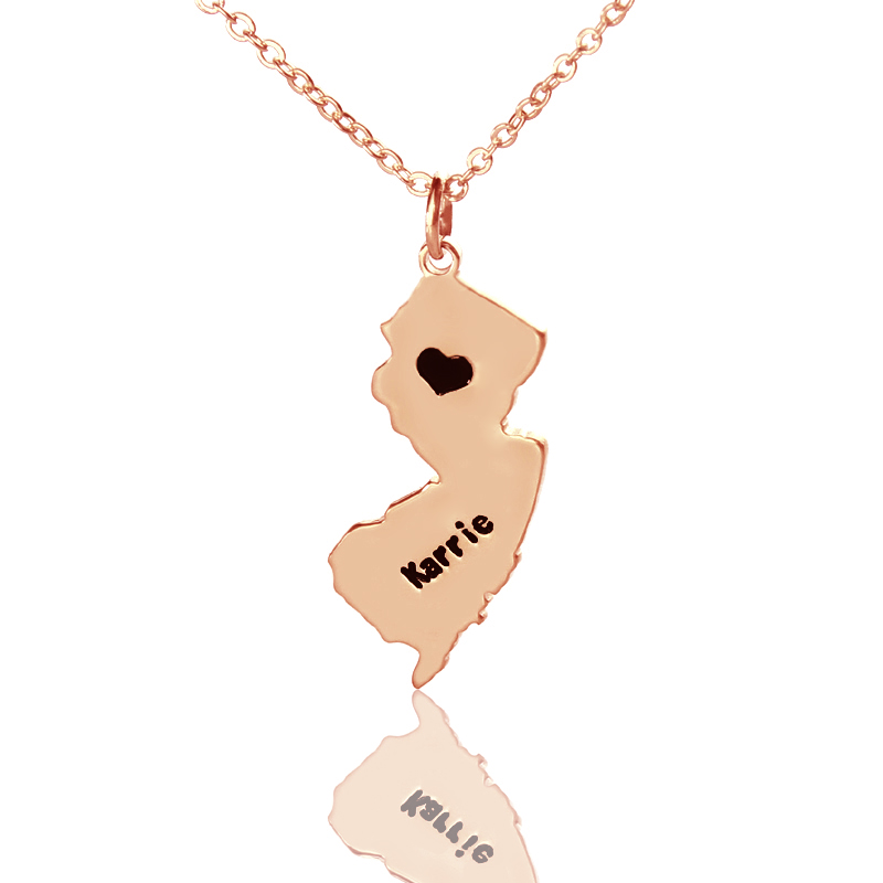 New Jersey State Shaped Necklaces With Heart Name Rose Gold - The Handmade &trade;