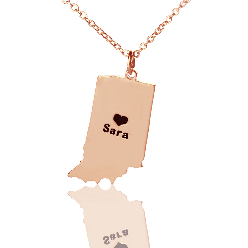 Indiana State Shaped Necklaces With Heart Name Rose Gold - The Handmade &trade;