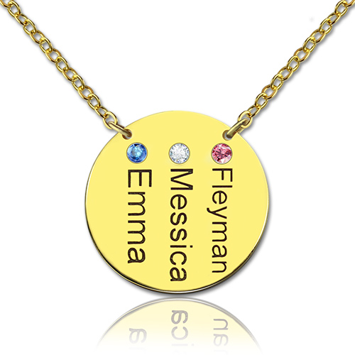 Disc Birthstone Family Names Necklace in Gold - The Handmade &trade;