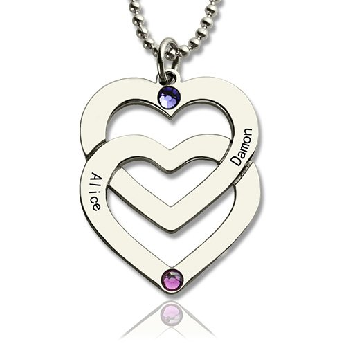 Double Heart Necklace Engraved Name Silver - The Handmade &trade;