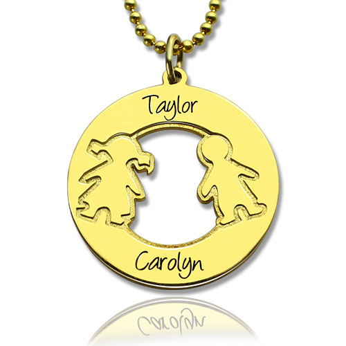 Circle Necklace Engraved Children Name Charms - The Handmade &trade;