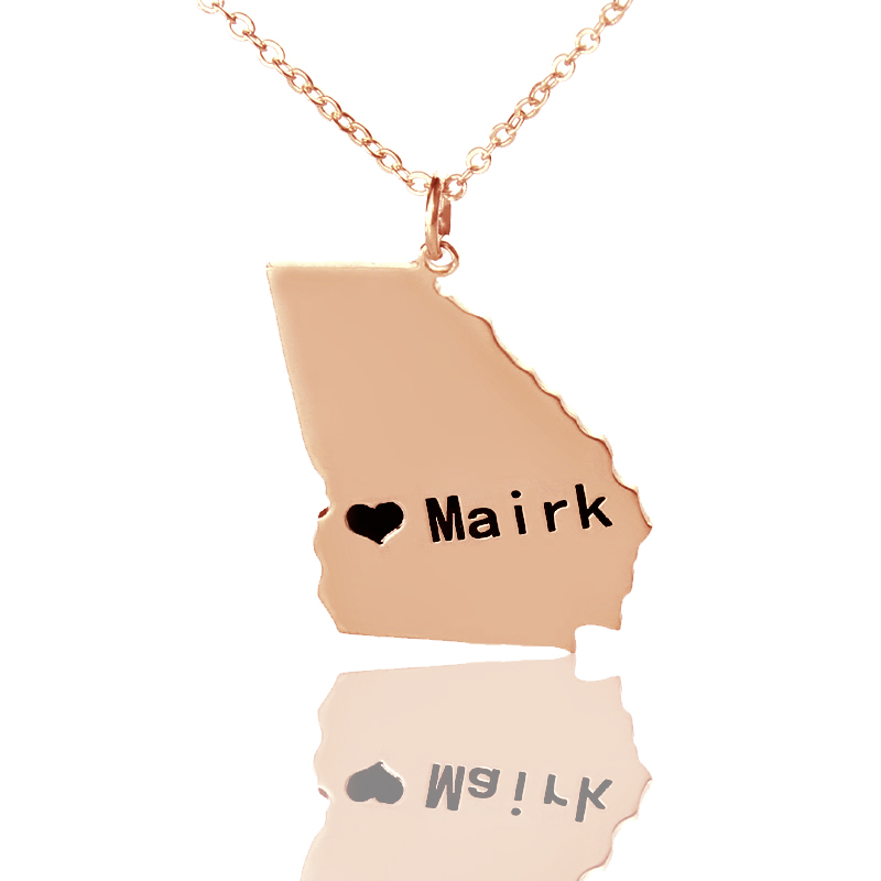 Georgia State Shaped Necklaces With Heart Name Rose Gold - The Handmade &trade;