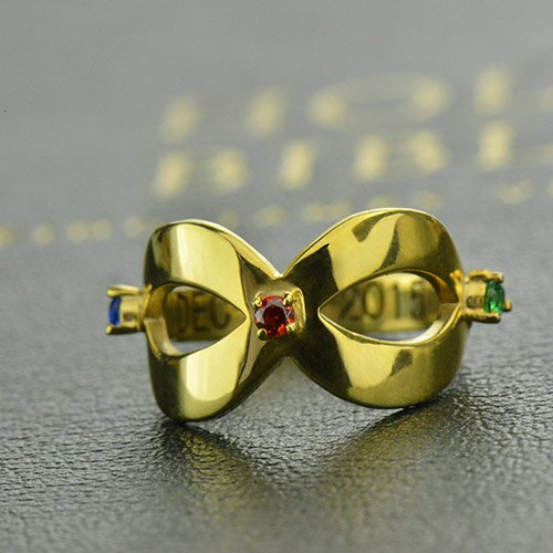 Gold Engraved Infinity Birthstone Ring - The Handmade &trade;