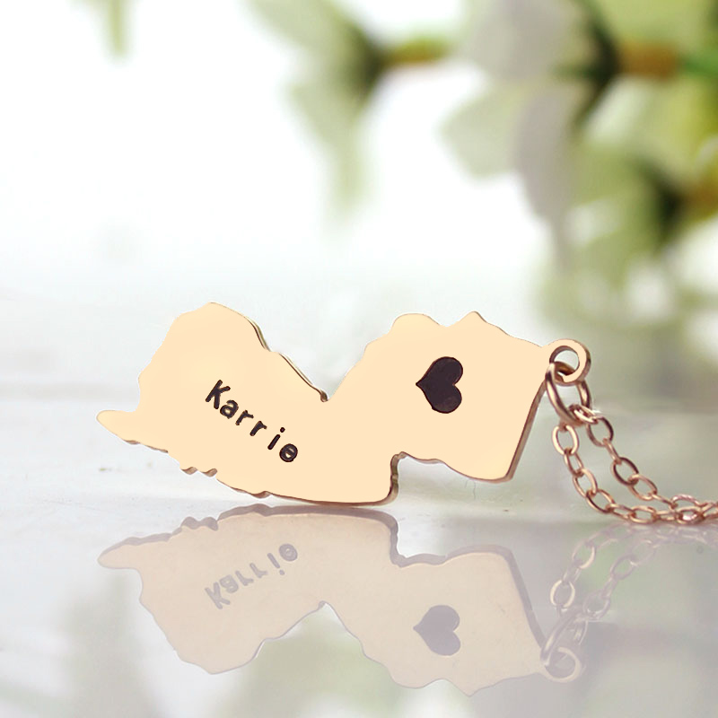 New Jersey State Shaped Necklaces With Heart Name Rose Gold - The Handmade &trade;
