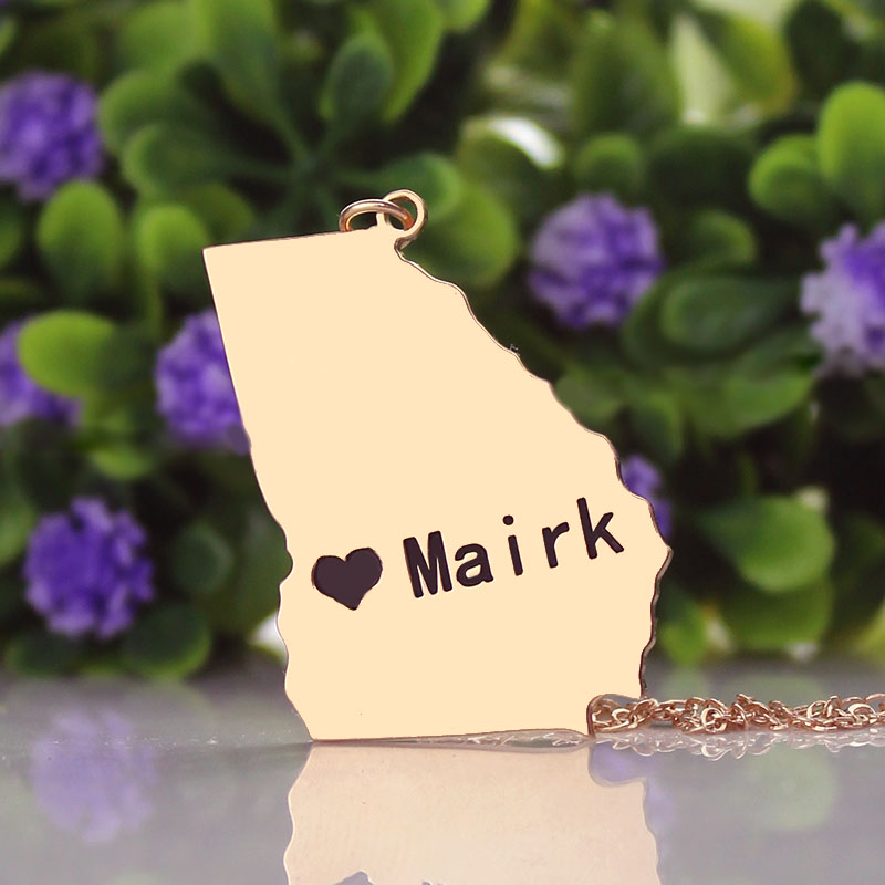 Georgia State Shaped Necklaces With Heart Name Rose Gold - The Handmade &trade;