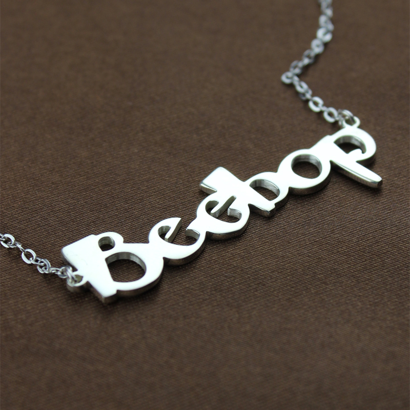 White Gold Beetle font Letter Name Necklace - The Handmade &trade;