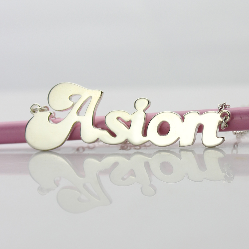 White Gold BANANA Font Style Name Necklace - The Handmade &trade;