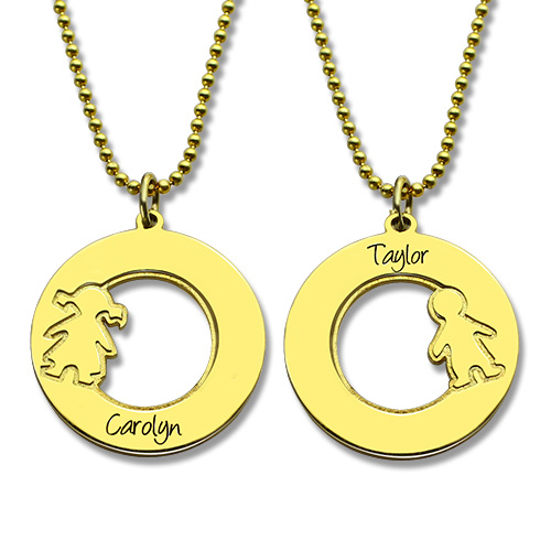 Circle Necklace Engraved Children Name Charms - The Handmade &trade;