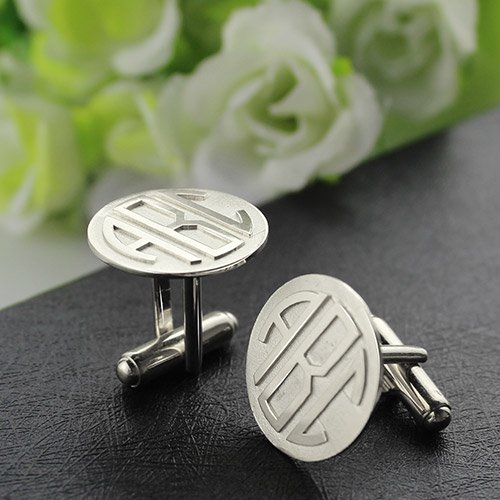 Personalised Mens Cufflinks Block Monogram Silver - The Handmade &trade;