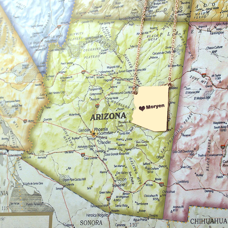 Arizona State Shaped Necklaces With Heart Name Rose Gold - The Handmade &trade;