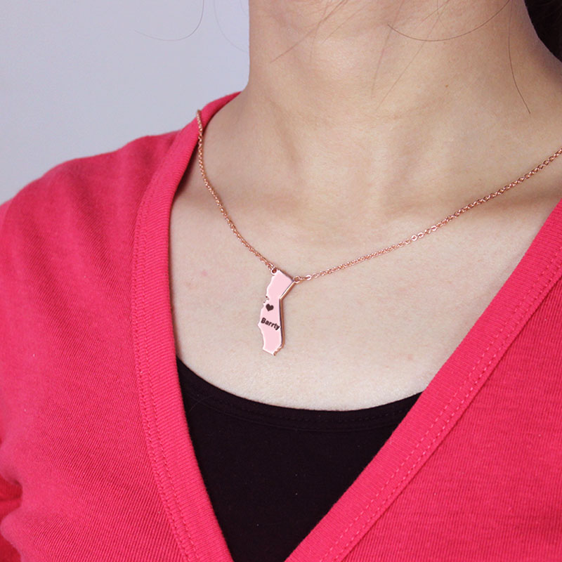 California State Shaped Necklaces With Heart Name Rose Gold - The Handmade &trade;