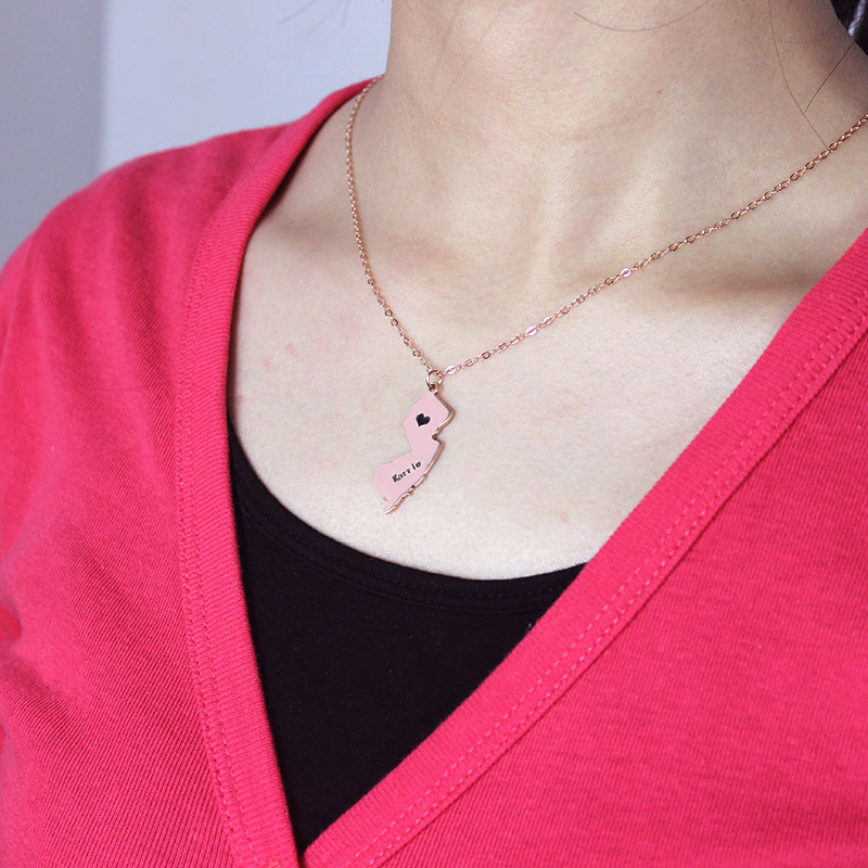 New Jersey State Shaped Necklaces With Heart Name Rose Gold - The Handmade &trade;
