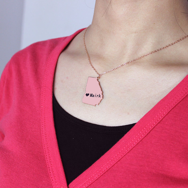 Georgia State Shaped Necklaces With Heart Name Rose Gold - The Handmade &trade;