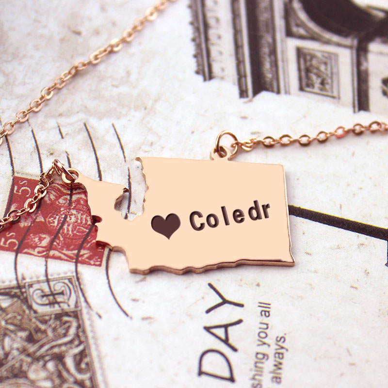Washington State USA Map Necklace With Heart Name Rose Gold - The Handmade &trade;