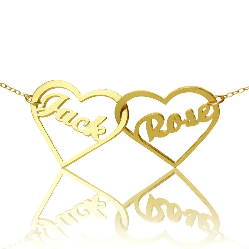 Double Heart Name Necklace Gold - The Handmade &trade;