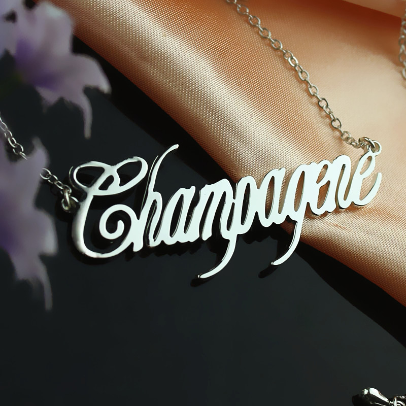 White Gold Champagne Font Name Necklace - The Handmade &trade;