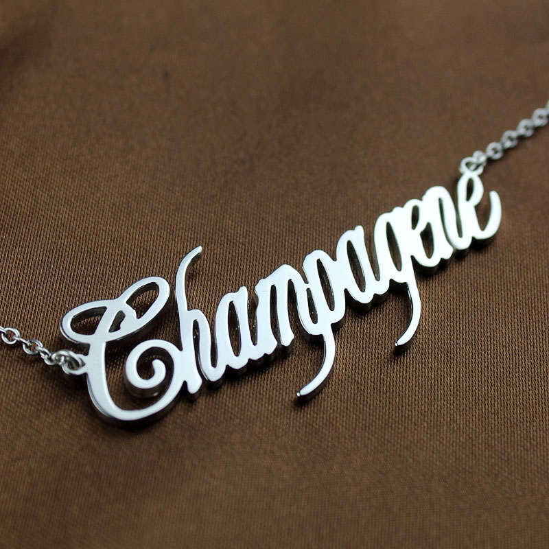 White Gold Champagne Font Name Necklace - The Handmade &trade;