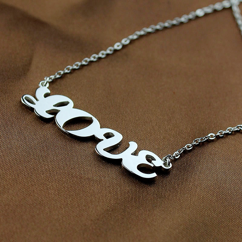White Gold Capital Puff Font Name Necklace - The Handmade &trade;