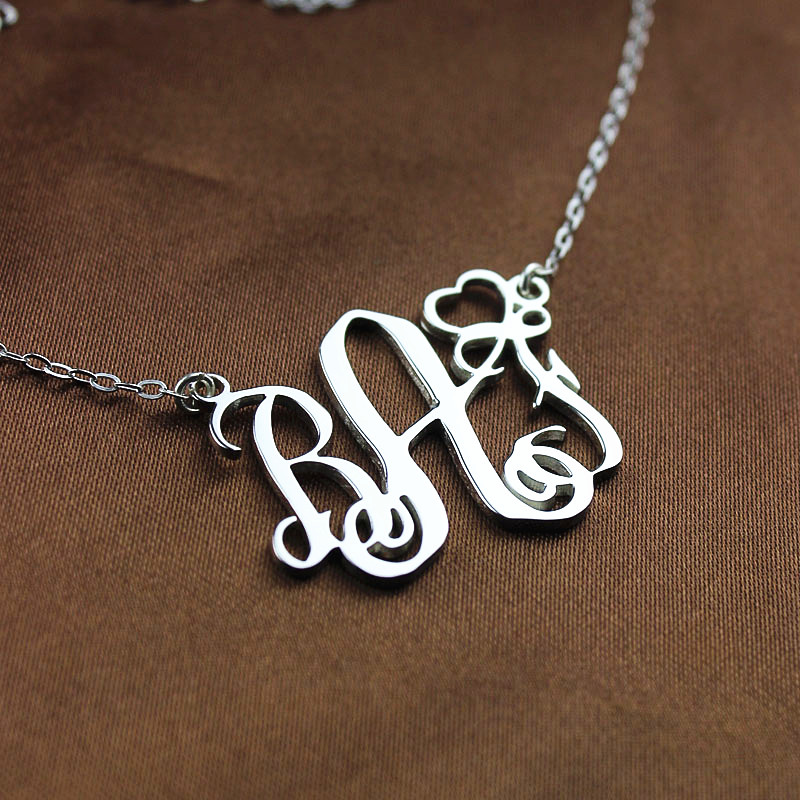 Initial Monogram Necklace White Gold With Heart - The Handmade &trade;
