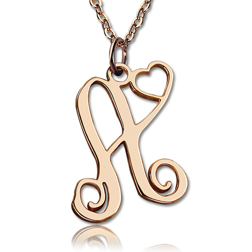 One Initial With Heart Monogram Necklace Rose Gold - The Handmade &trade;