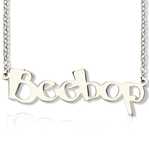 White Gold Beetle font Letter Name Necklace - The Handmade &trade;