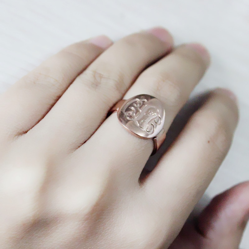 Engraved Script Rose Gold Monogrammed Ring - The Handmade &trade;