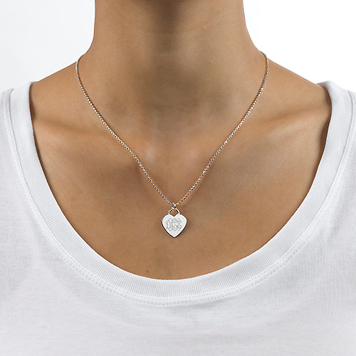 Silver Engraved Monogram Initials Heart Pendant - The Handmade &trade;