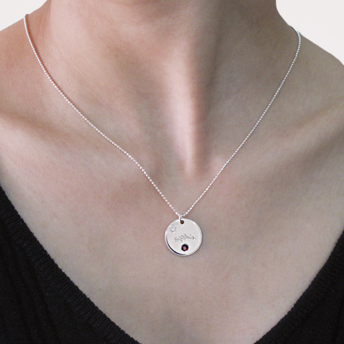 Silver Engraved Necklace with Birthstone - The Handmade &trade;