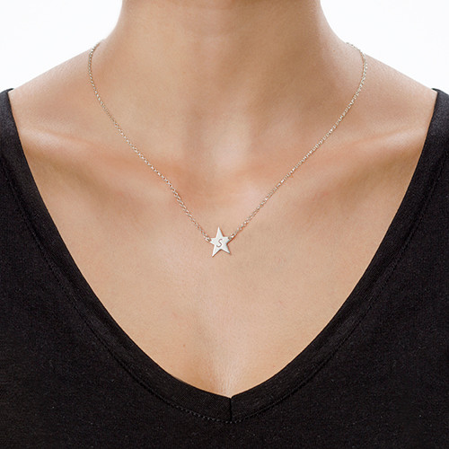 Silver Star Initial Necklace - The Handmade &trade;