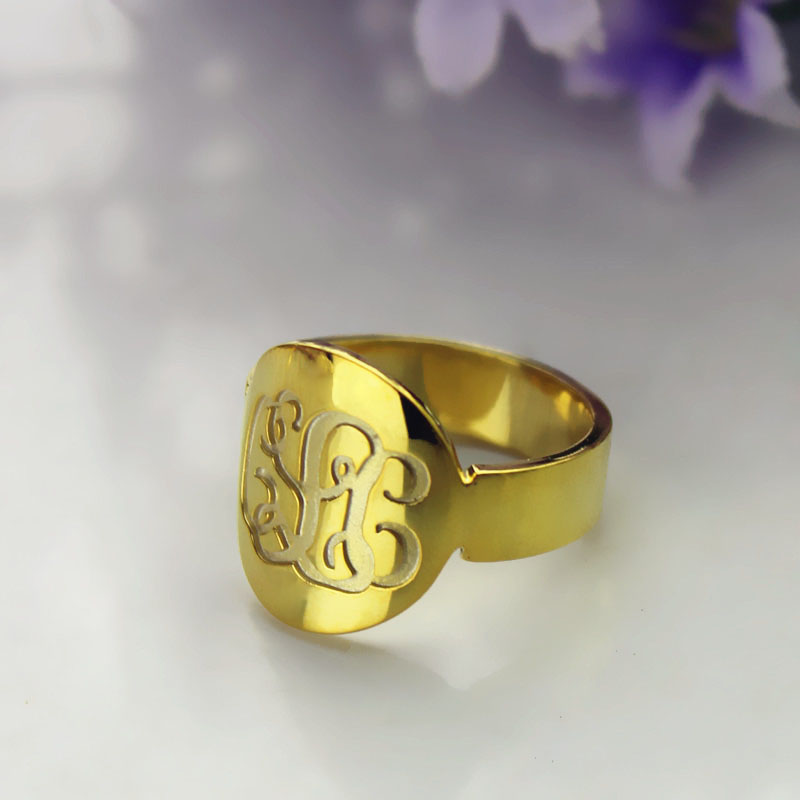 Gold Engraved Monogram Itnitial Ring - The Handmade &trade;
