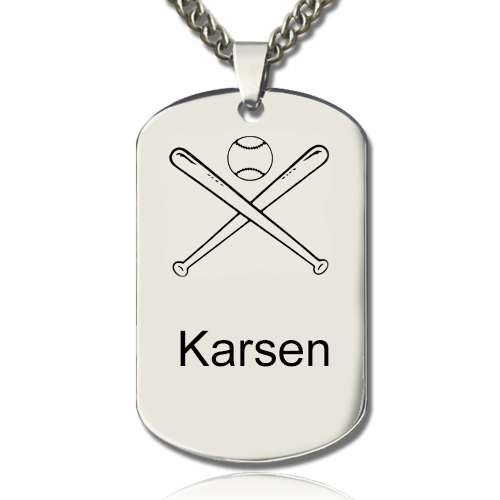 Baseball Dog Tag Name Necklace - The Handmade &trade;