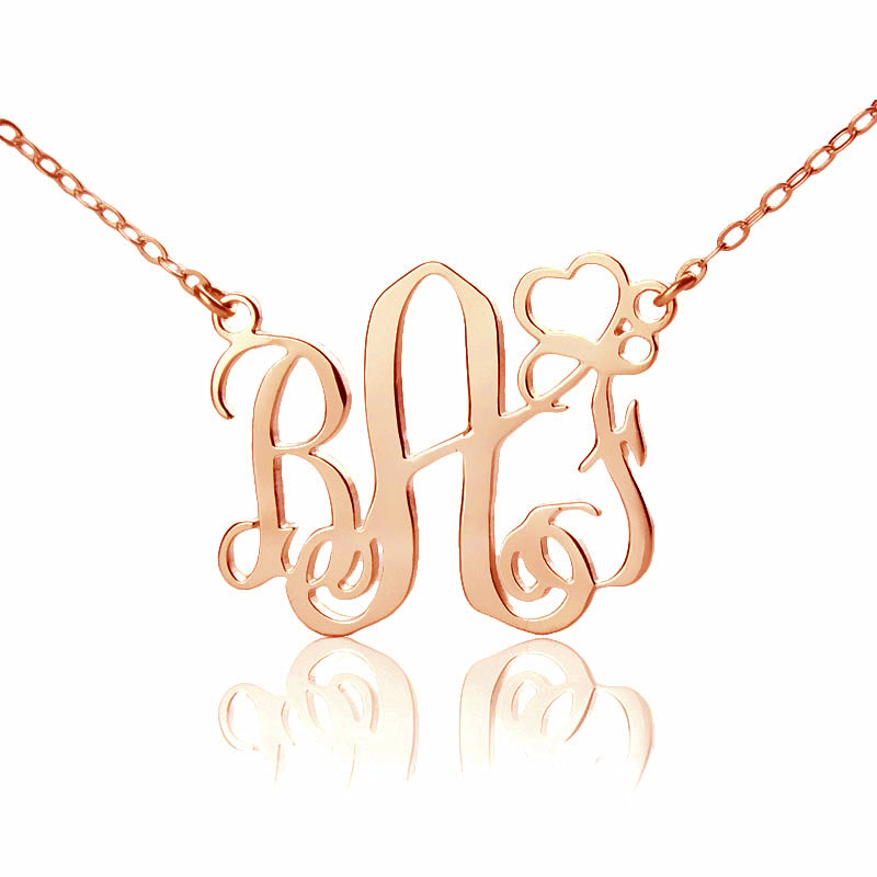 Initial Monogram Necklace Rose Gold With Heart - The Handmade &trade;