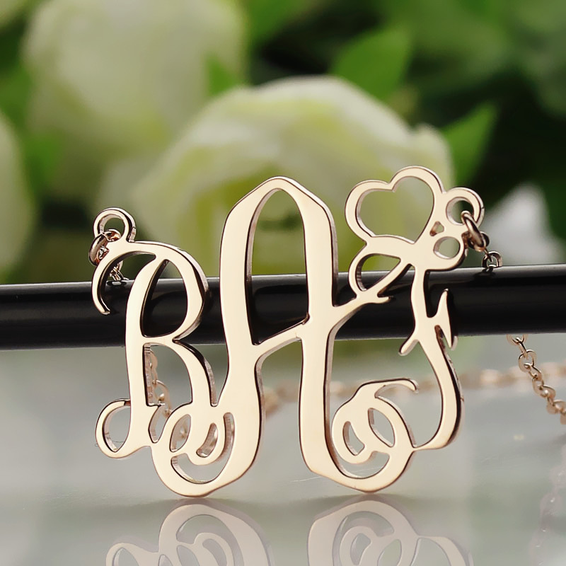 Initial Monogram Necklace Rose Gold With Heart - The Handmade &trade;
