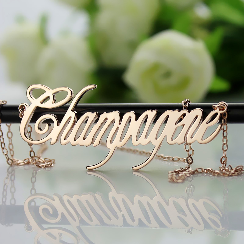 Rose Gold Champagne Font Name Necklace - The Handmade &trade;