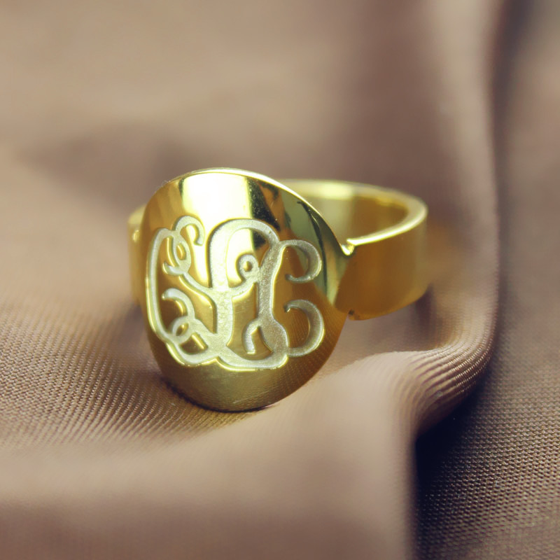 Gold Engraved Monogram Itnitial Ring - The Handmade &trade;