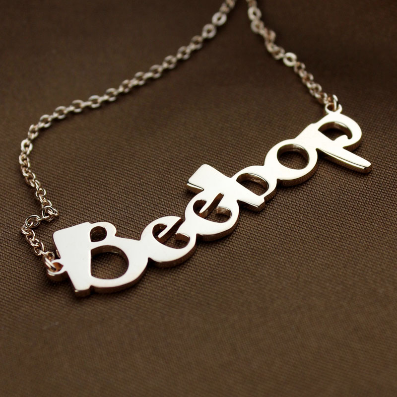 Rose Gold Beetle font Letter Name Necklace - The Handmade &trade;
