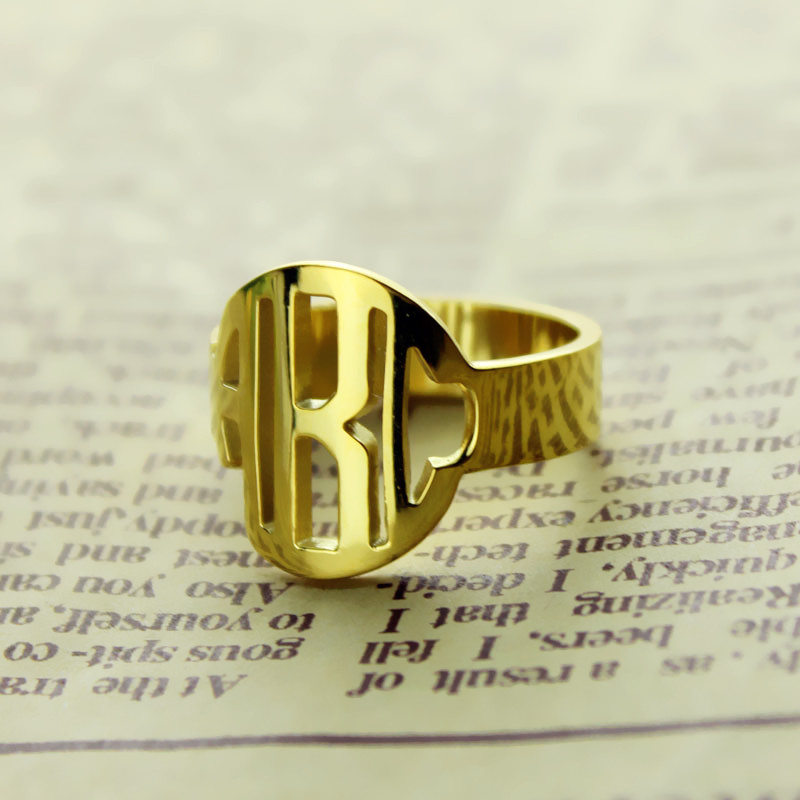 Personalised Circle Block Monogram 3 Initials Ring Gold Ring - The Handmade &trade;