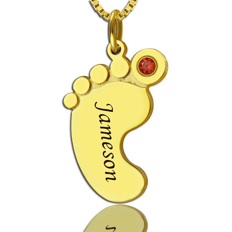 Baby Feet Necklace with birthstone Name Gold - The Handmade &trade;