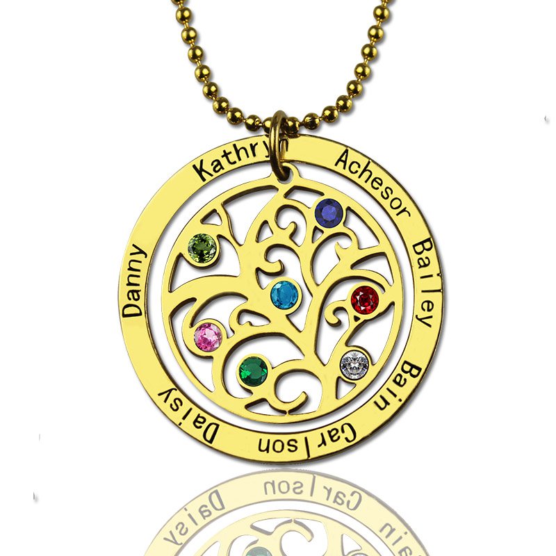 Family Tree Birthstone Necklace In Gold - The Handmade &trade;