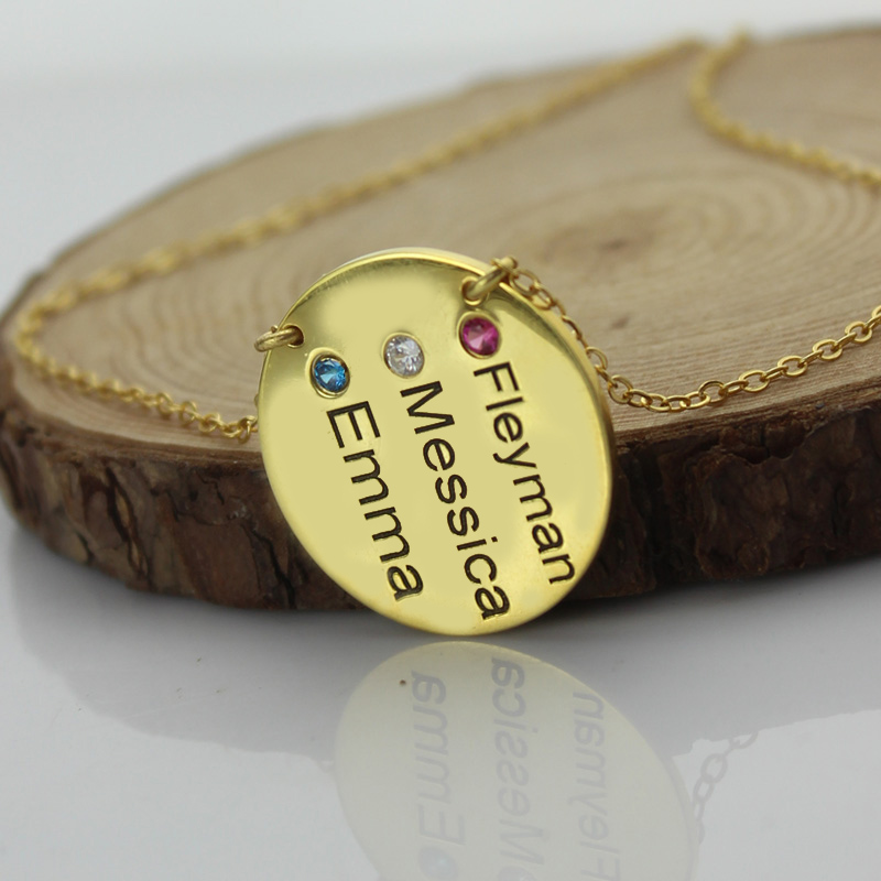 Disc Birthstone Family Names Necklace in Gold - The Handmade &trade;