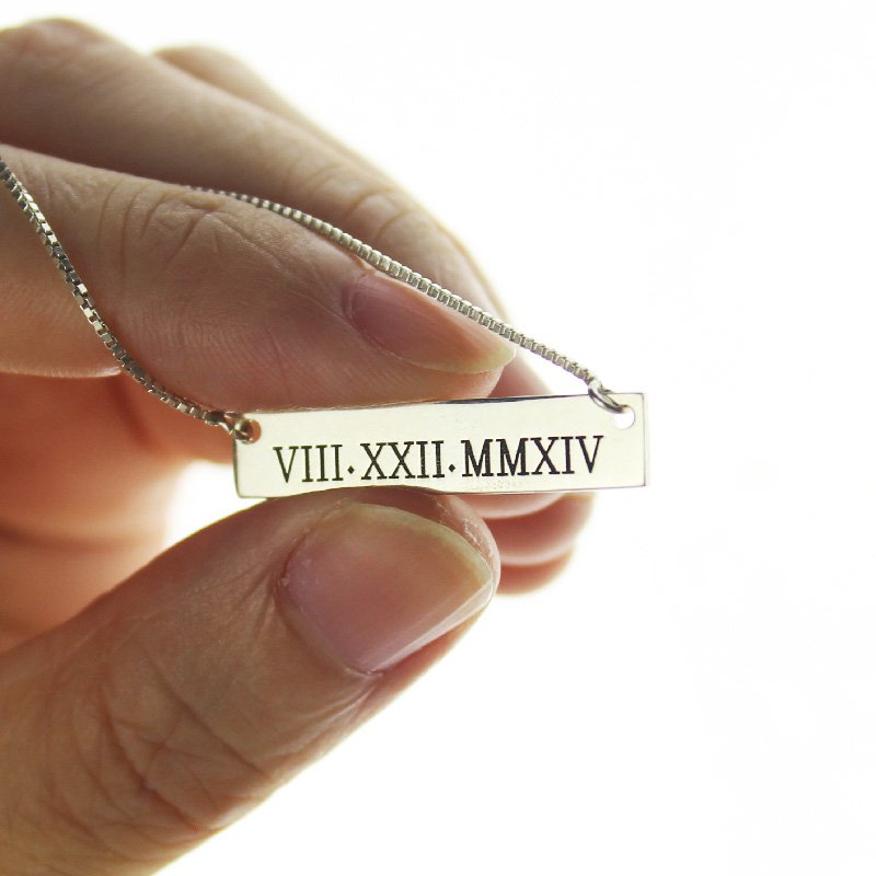 Roman Numeral Bar Necklace Silver - The Handmade &trade;