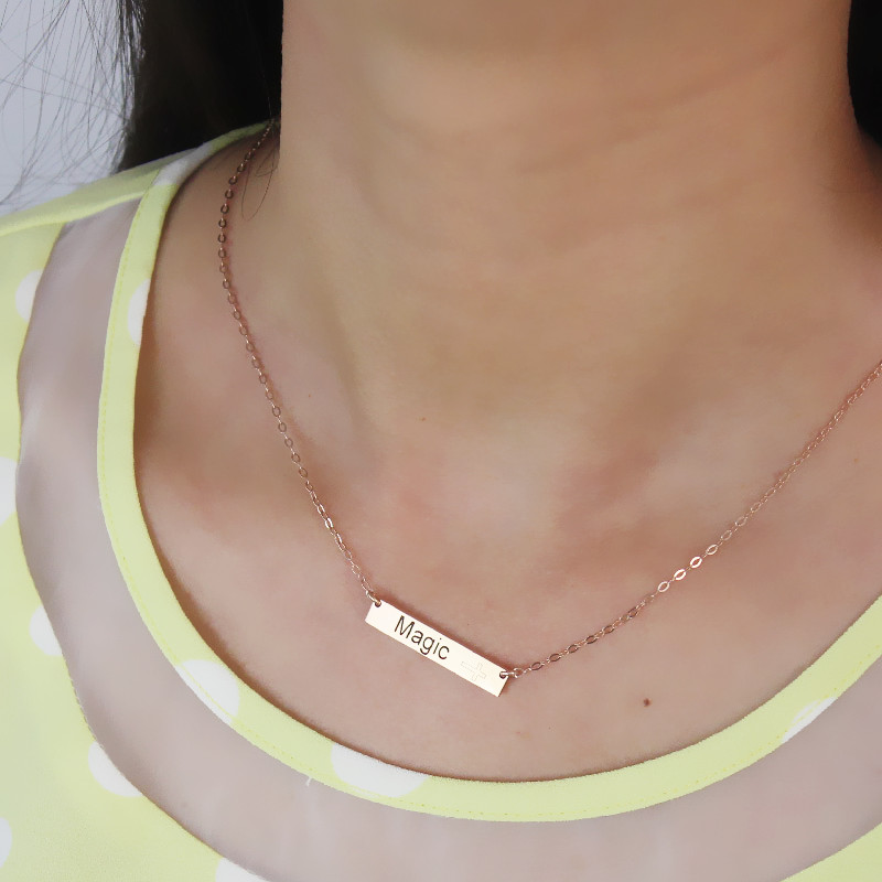 Engraved Name Bar Necklace with Icons Rose Gold - The Handmade &trade;