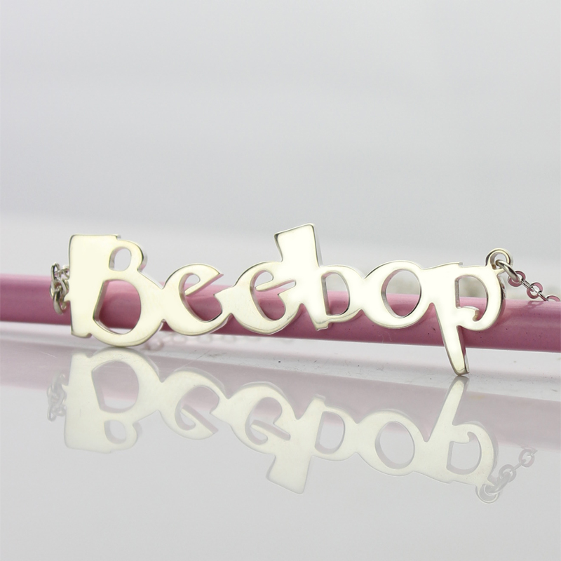 White Gold Beetle font Letter Name Necklace - The Handmade &trade;